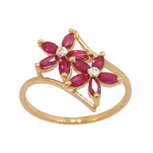Ruby and Diamond Gold Ring - Flower