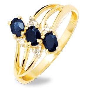 Black Sapphire and Diamond Gold Ring - Trilogy
