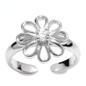 Cubic Zirconia CZ Silver Toe Ring - Flower