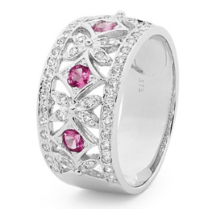 Pink Cubic Zirconia CZ and Cubic Zirconia CZ Silver Ring - Baroque