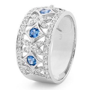 Blue Spinel and Cubic Zirconia CZ Silver Ring - Baroque