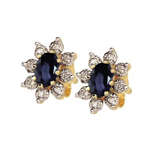 Black Sapphire and Diamond Gold Earrings - Flower