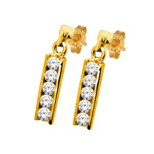 Cubic Zirconia CZ Gold Earrings - Channel Set
