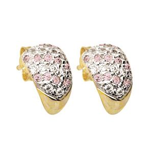 Pink Cubic Zirconia CZ and White CZ Gold Earrings