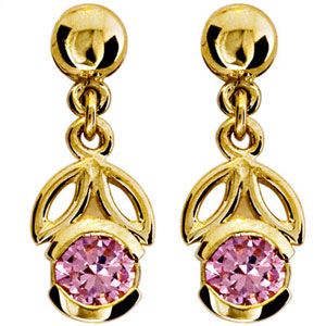 Pink Cubic Zirconia CZ Gold Earrings - Flower
