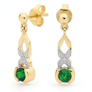 Emerald Gold Earrings - Hugs and Kisses
