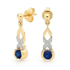 Sapphire and Diamond Gold Earrings - Hugs and Kisses