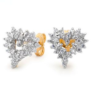 Cubic Zirconia CZ Gold Earrings - Heart Cluster