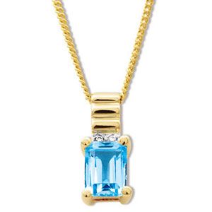 Blue Topaz and Diamond Gold Pendant - Ribbed