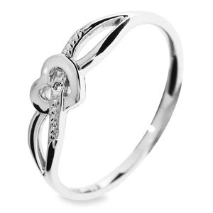 Diamond White Gold Ring - Heart Ribbon