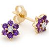Amethyst and Diamond Gold Earrings - Flower Daisy