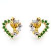 Emerald and Diamond Gold Earrings - Heart Swirl