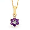 Amethyst and Diamond Gold Pendant - Flower
